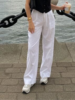 Banana Republic White High-Rise Wide-Leg linen Pants